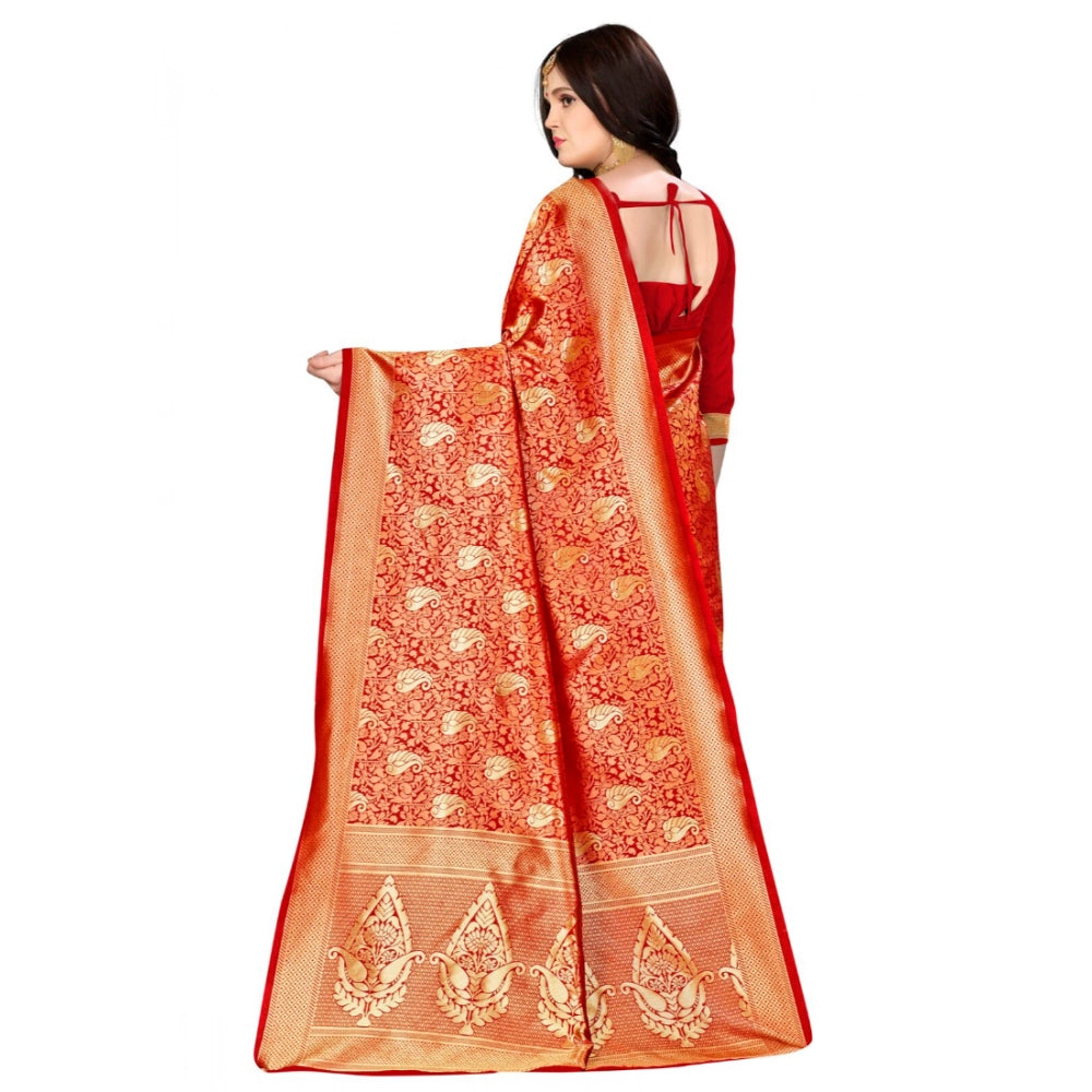 Women's Banarasi Silk Saree — Red · 036E