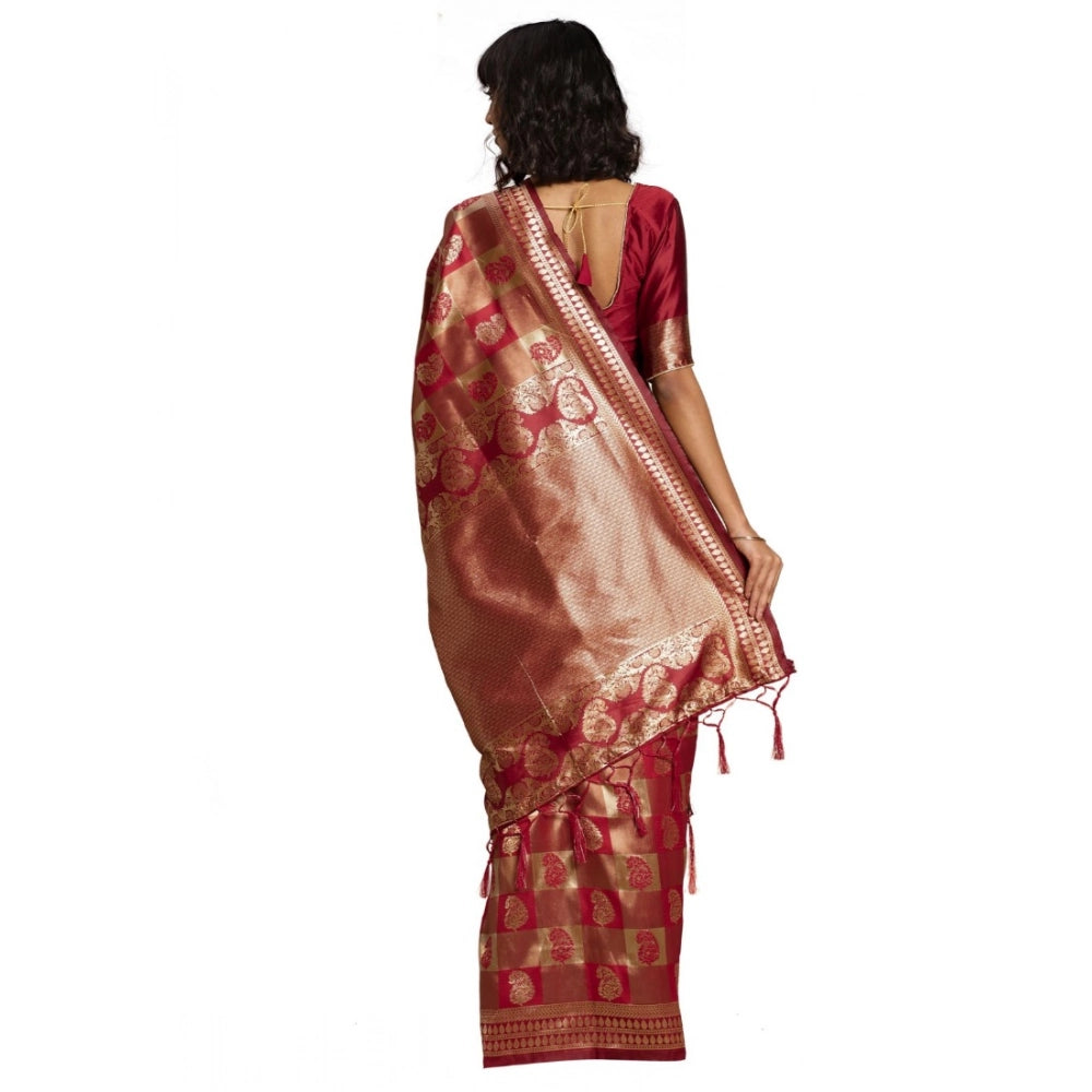 Women's Banarasi Silk Saree — Red · 087A