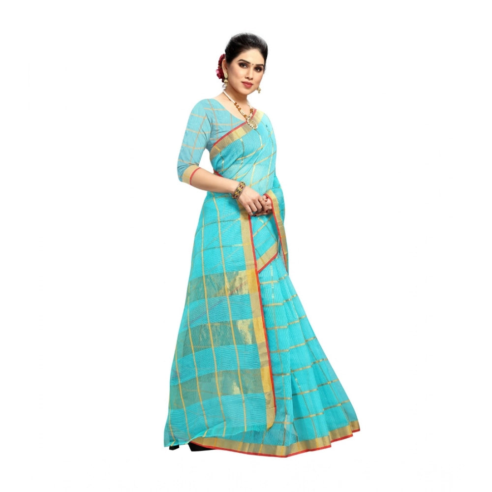 Women's Kota Doria Cotton Saree — Sky Blue