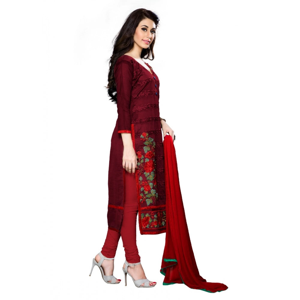 Women's Cotton Unstitched Salwar Suit-Material — Dark Maroon