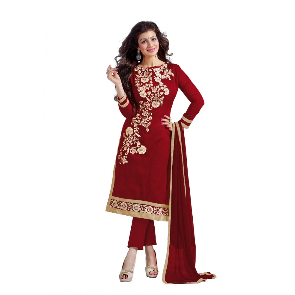 Women's Chanderi Unstitched Salwar Suit-Material — Maroon