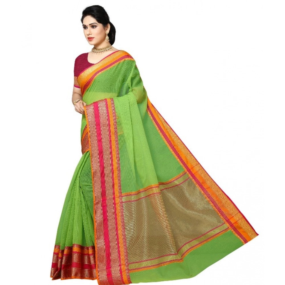 Women's Kota Doria Cotton Border Saree · reen