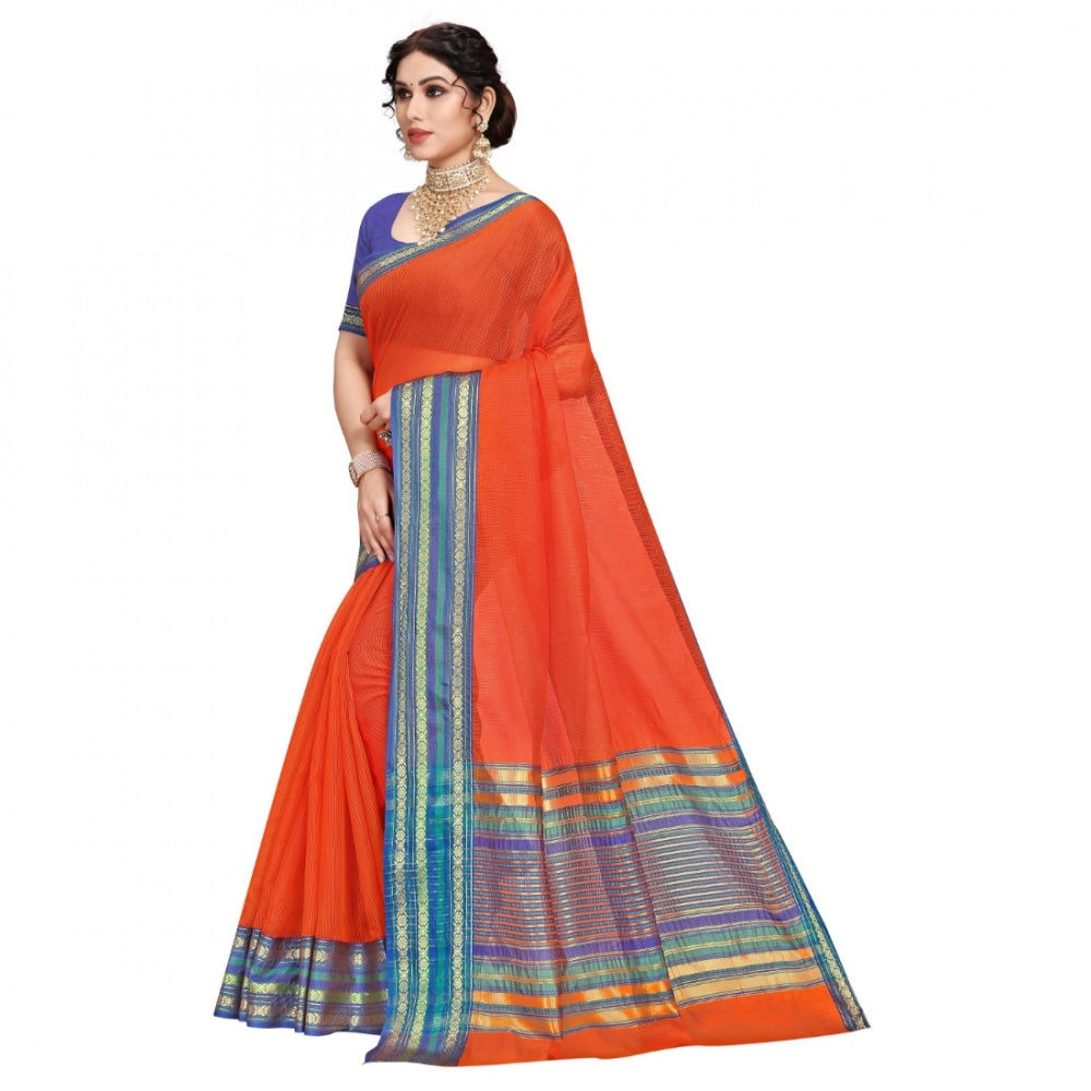 Women's Kota Doria Cotton Bordered Saree — Fanta