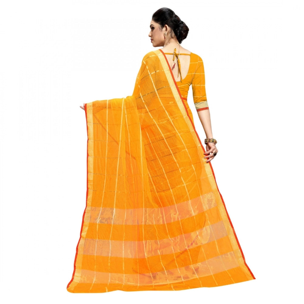 Women's Kota Doria Cotton Checked Saree — Yellow
