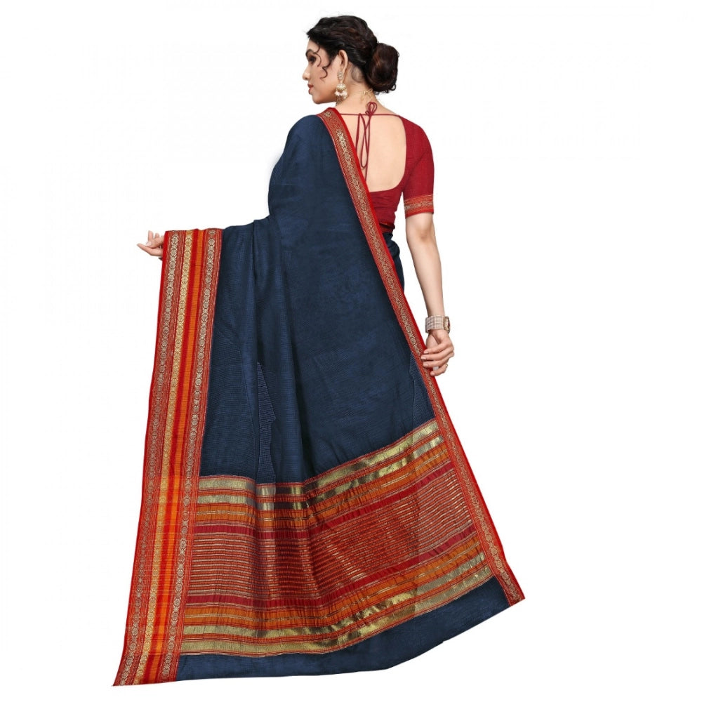 Women's Kota Doria Cotton Bordered Saree · Blue