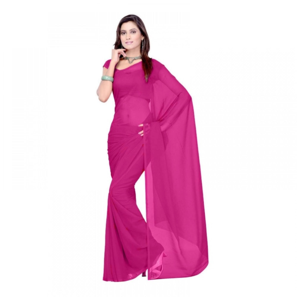 Women's Georgette Plain Saree — Wine