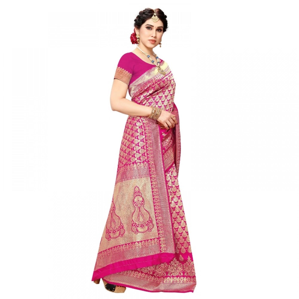 Women's Jacquard Silk Kanjivaram Jacquard Silk Saree — Pink