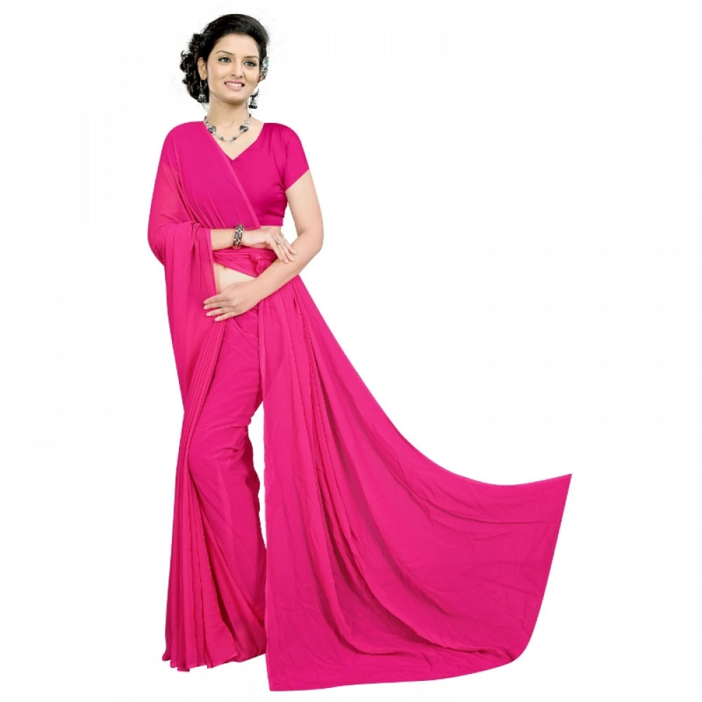Women's Georgette Plain Saree — Pink · _709
