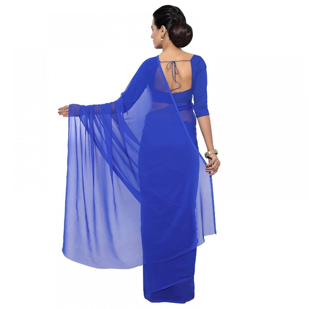 Women's Georgette Plain Saree · Blue