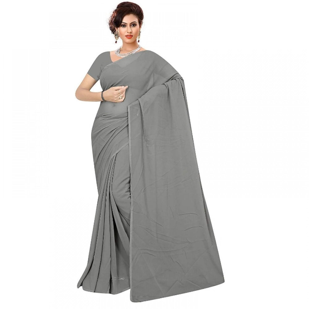 Women's Georgette Plain Saree — Grey