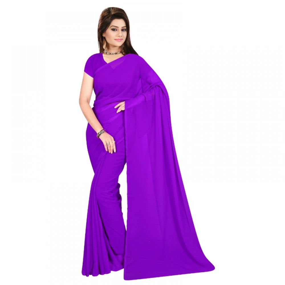 Women's Georgette Plain Saree — Purple