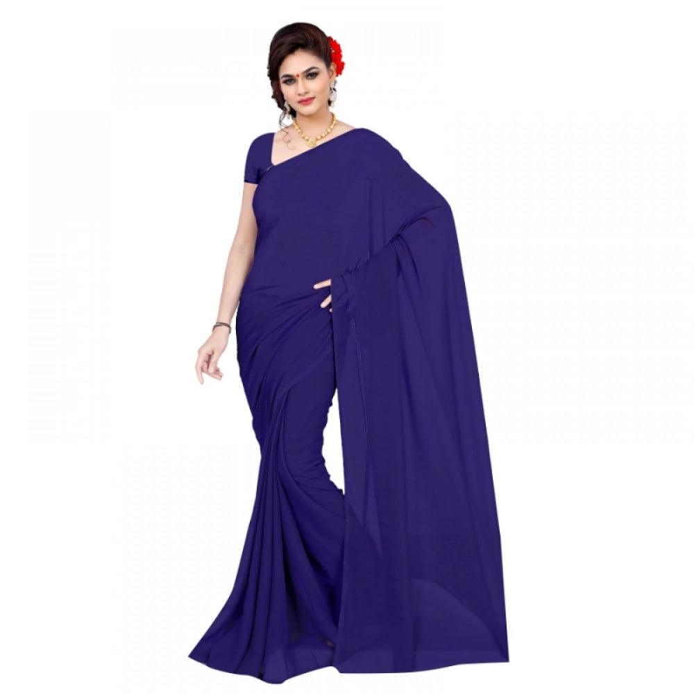 Women's Georgette Plain Saree · Blue