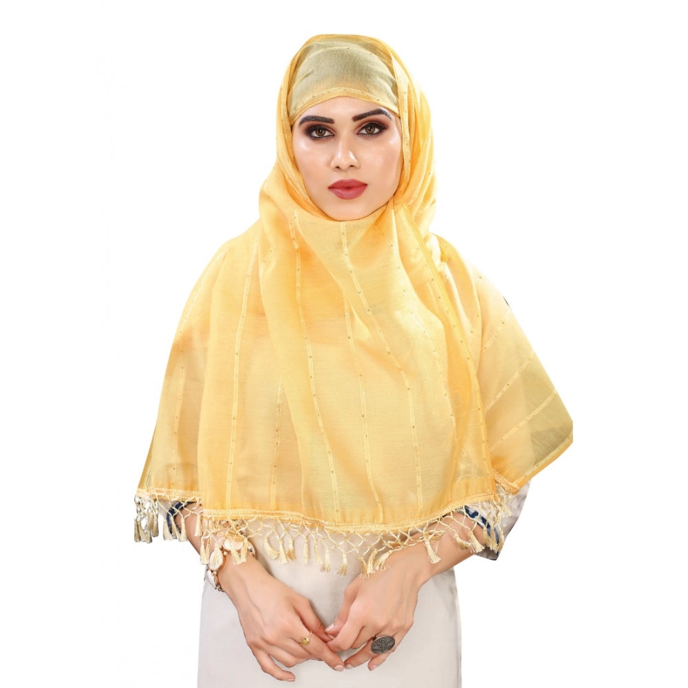 Women's Cotton Silk Strips Printed Dupatta — Yellow