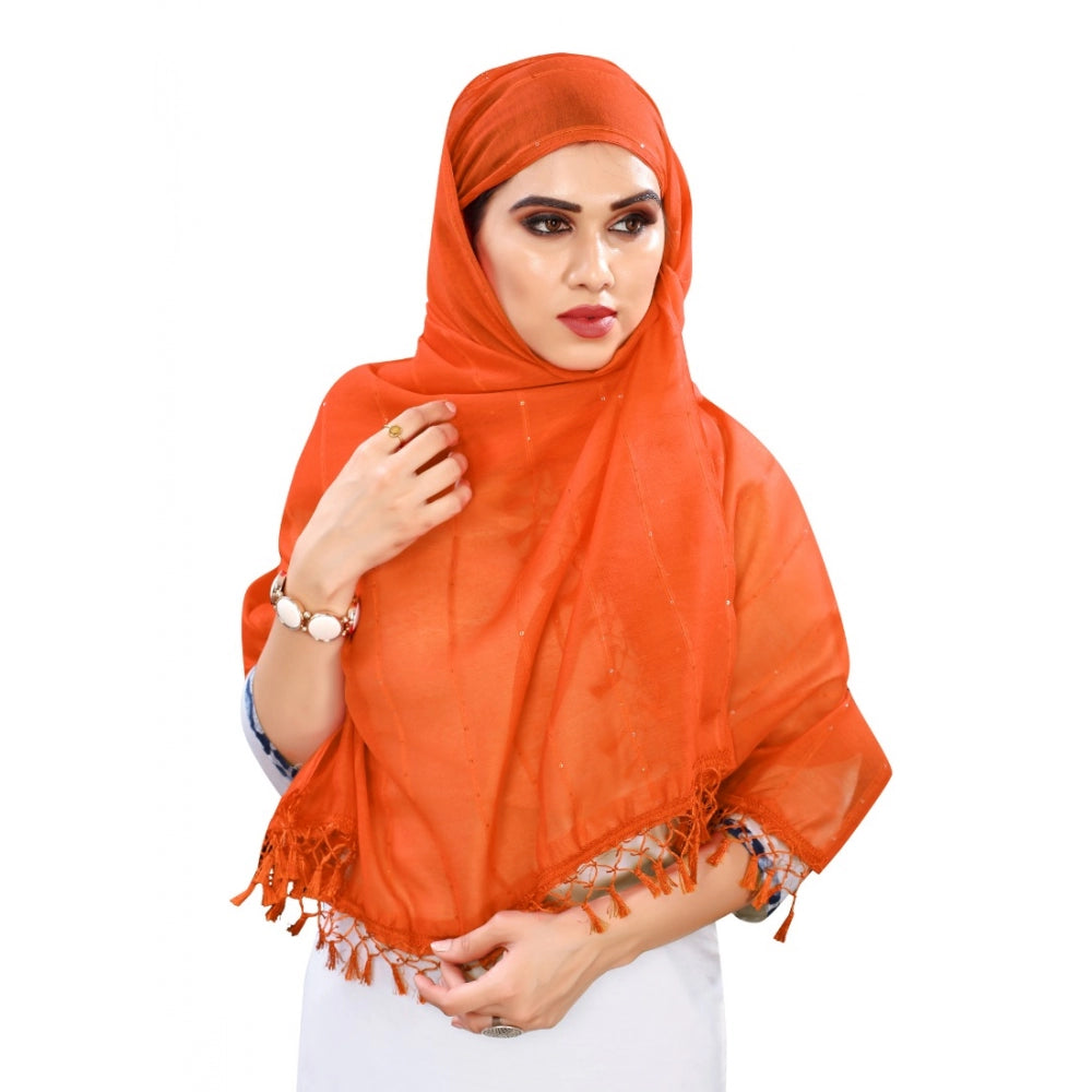 Women's Cotton Silk Strips Printed Dupatta — Orange