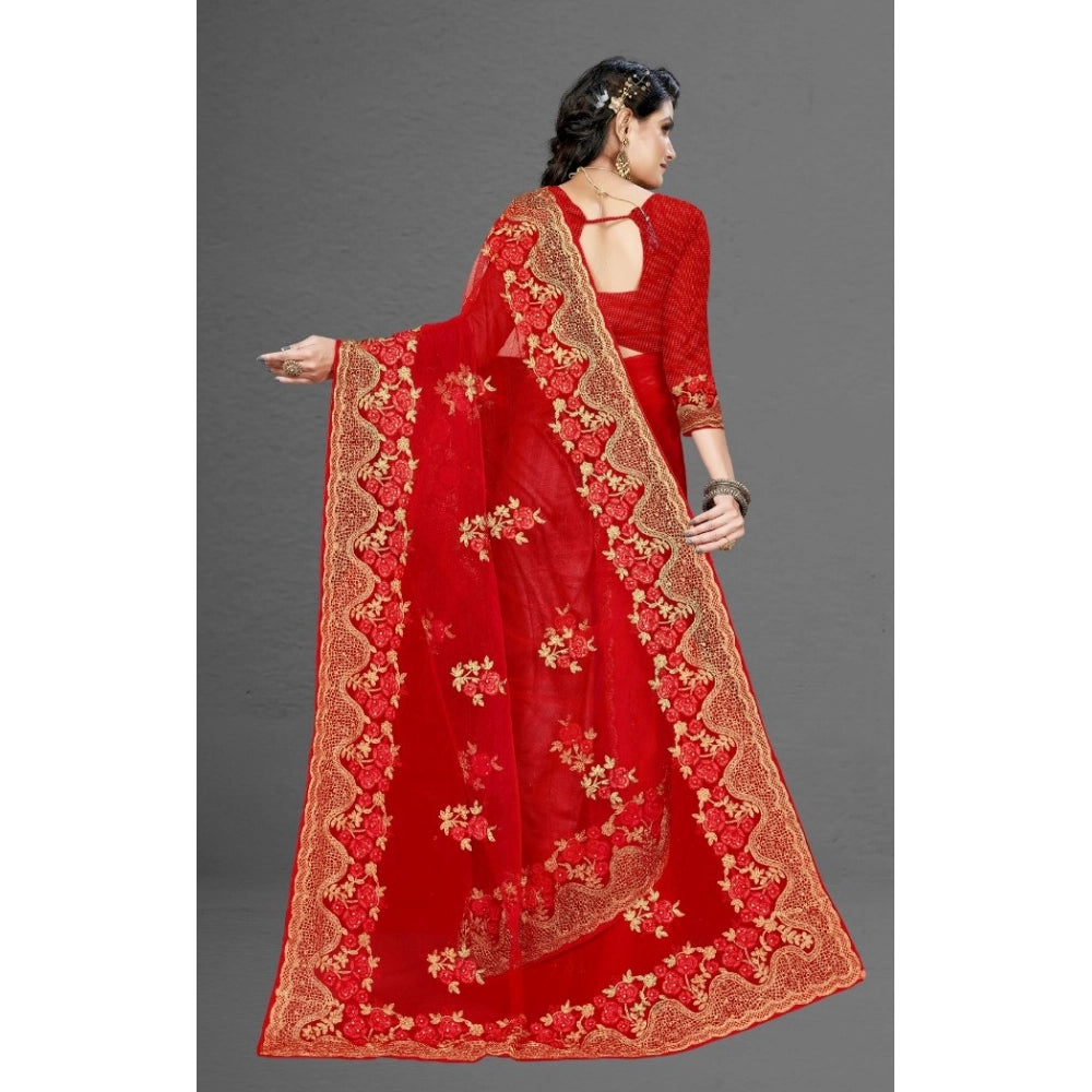 Women's Net Saree — Red
