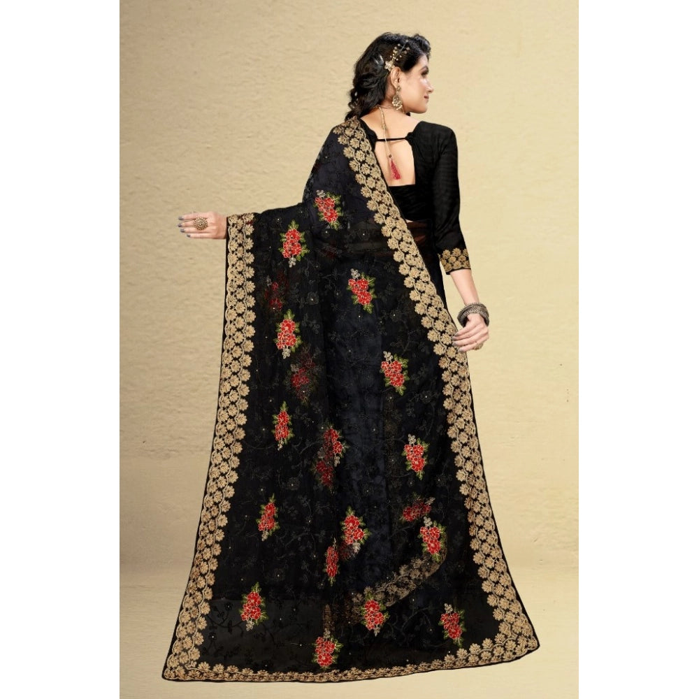 Women's Net Saree — Black