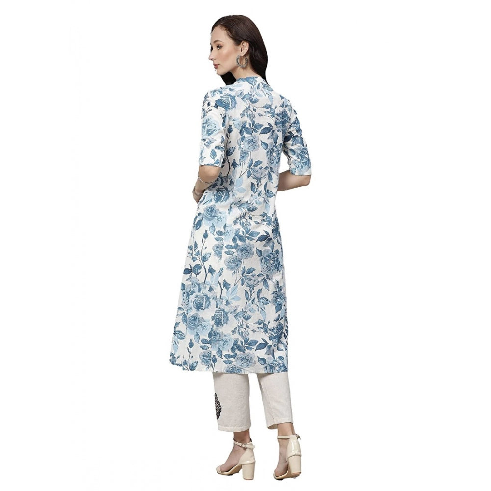 Women's Cotton Printed Floral Print Kurti — White