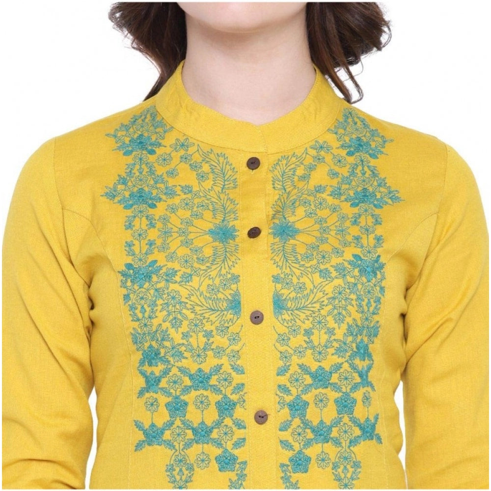 Women's Khadi Embroidered Kurti — Yellow