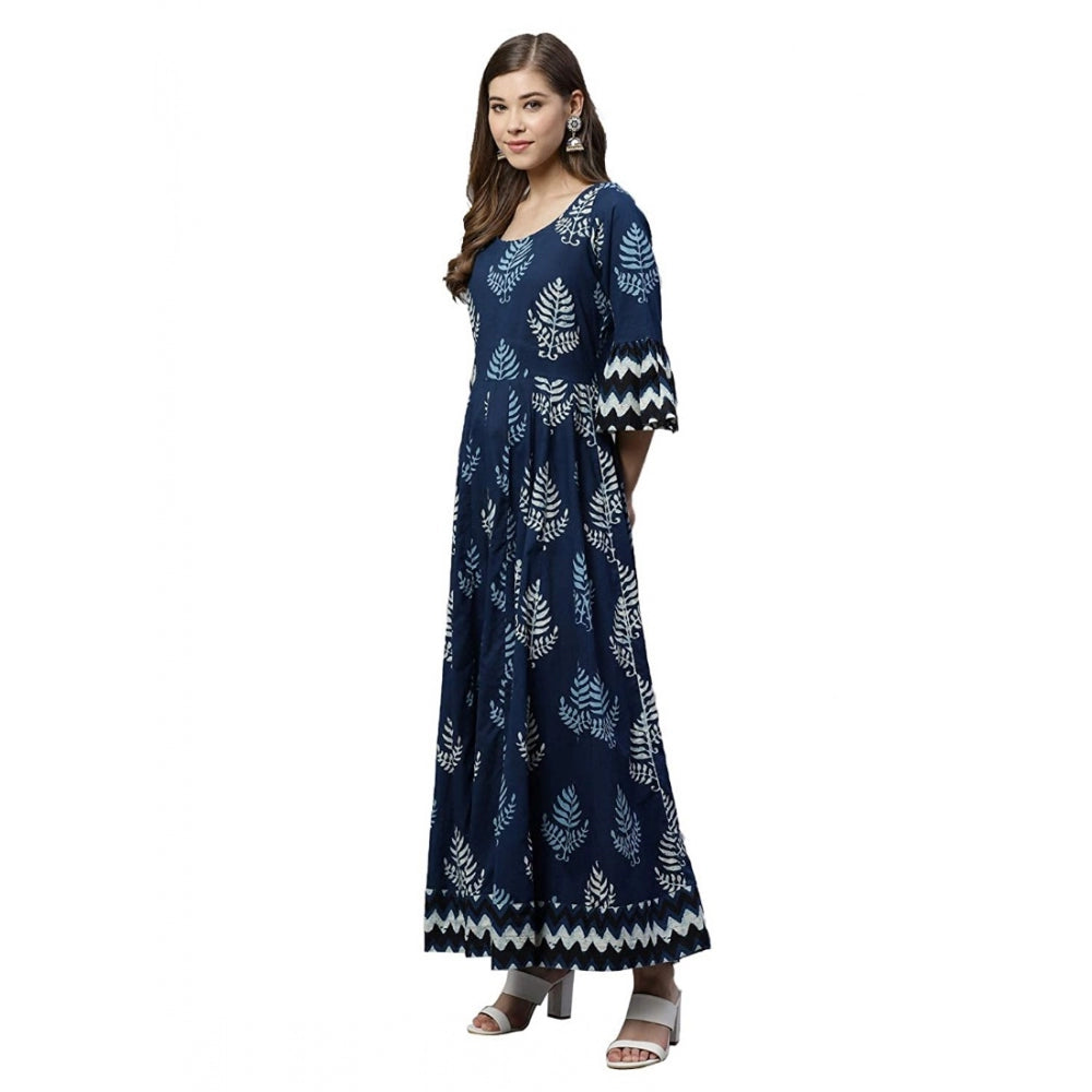 Women's Cotton Printed Regular Kurti — Blue