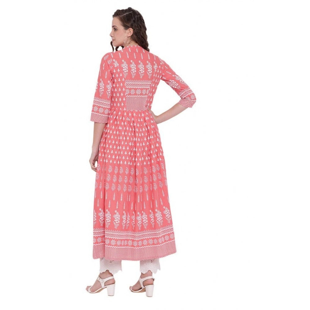 Women's Cotton Printed Regular Kurti — Peach