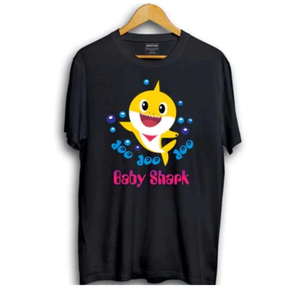 Boys Cotton Baby Shark Half Sleeve Tshirt — Black