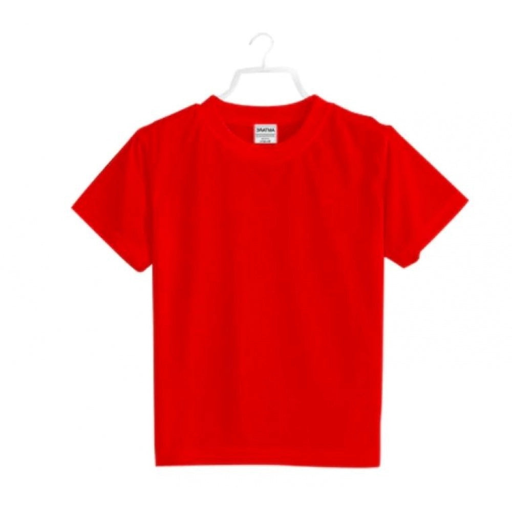 Boys Cotton Plain Half Sleeve Tshirt — Red
