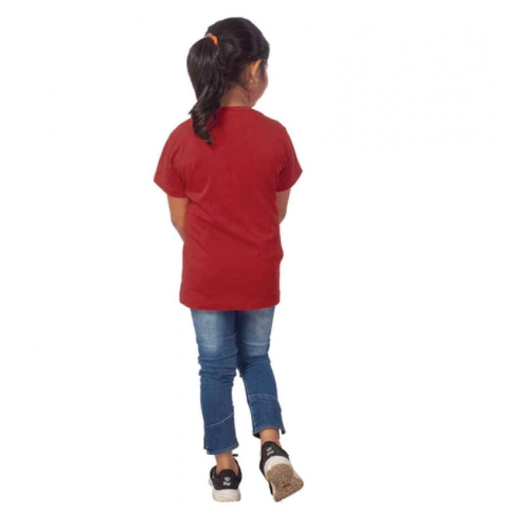 Girls Cotton Tribal Half Sleeve Tshirt — Maroon