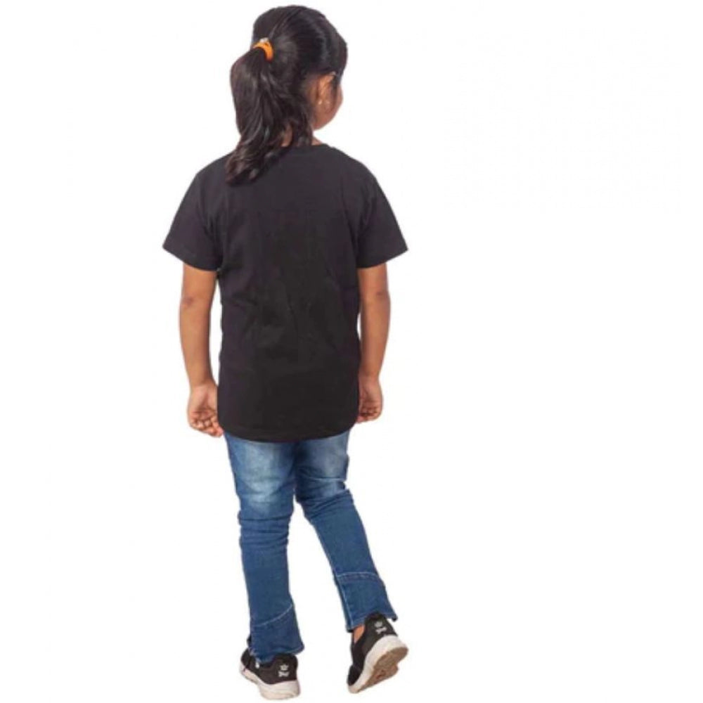 Girls Cotton Cat Half Sleeve Tshirt — Black