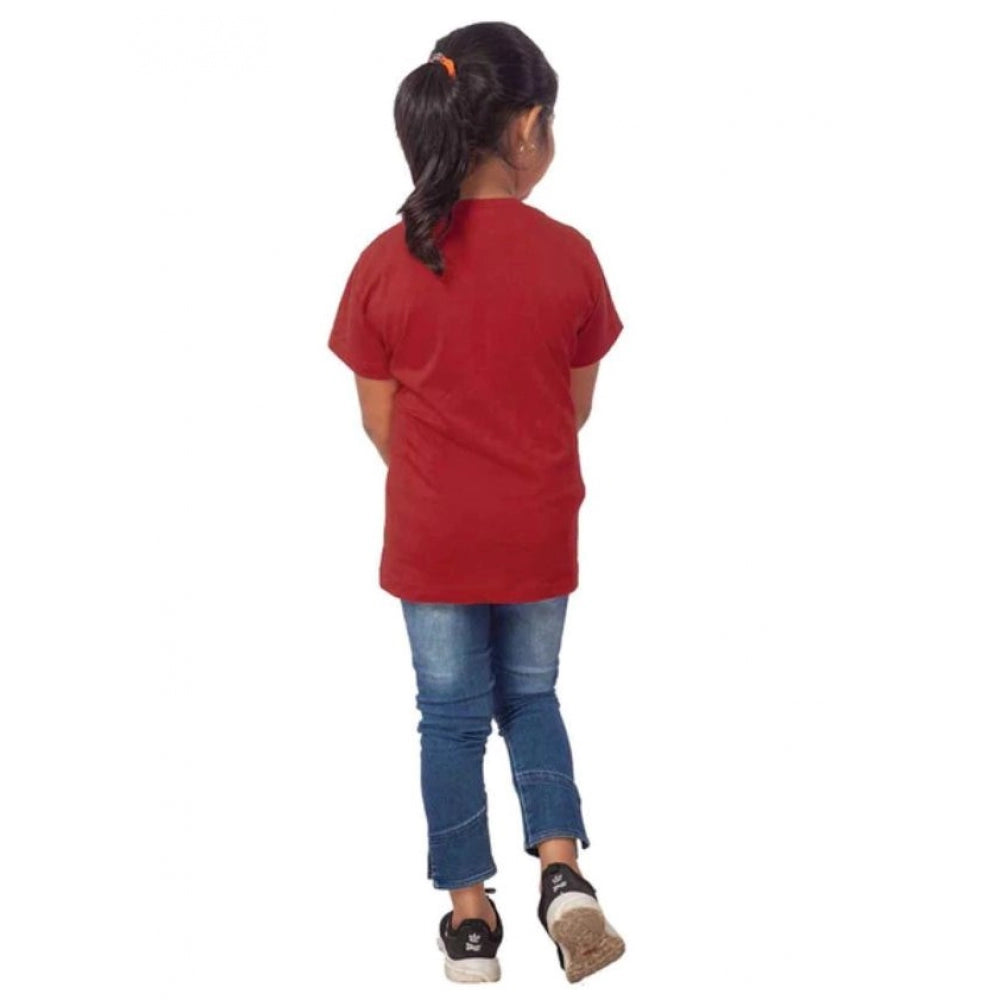 Girls Cotton Drama Queen Half Sleeve Tshirt — Maroon