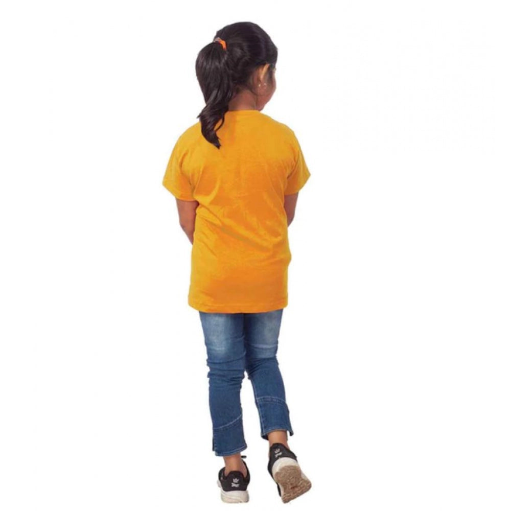 Girls Cotton Snow Board Half Sleeve Tshirt — Mustard