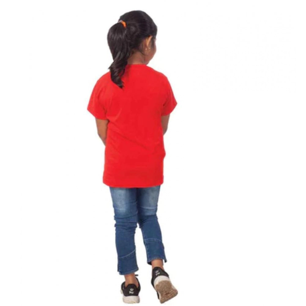 Girls Cotton Cat Half Sleeve Tshirt — Red