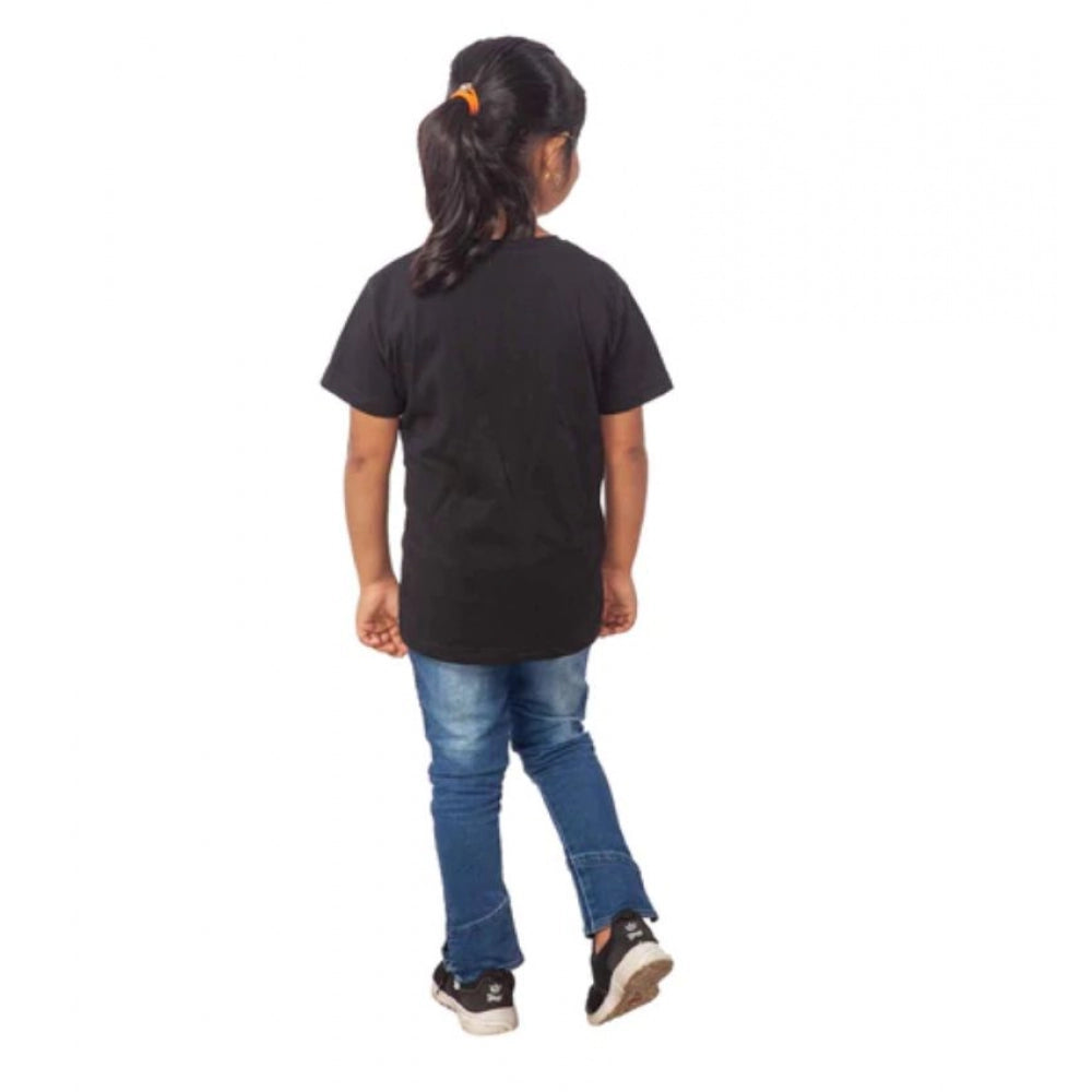Girls Cotton Princess Half Sleeve Tshirt — Black