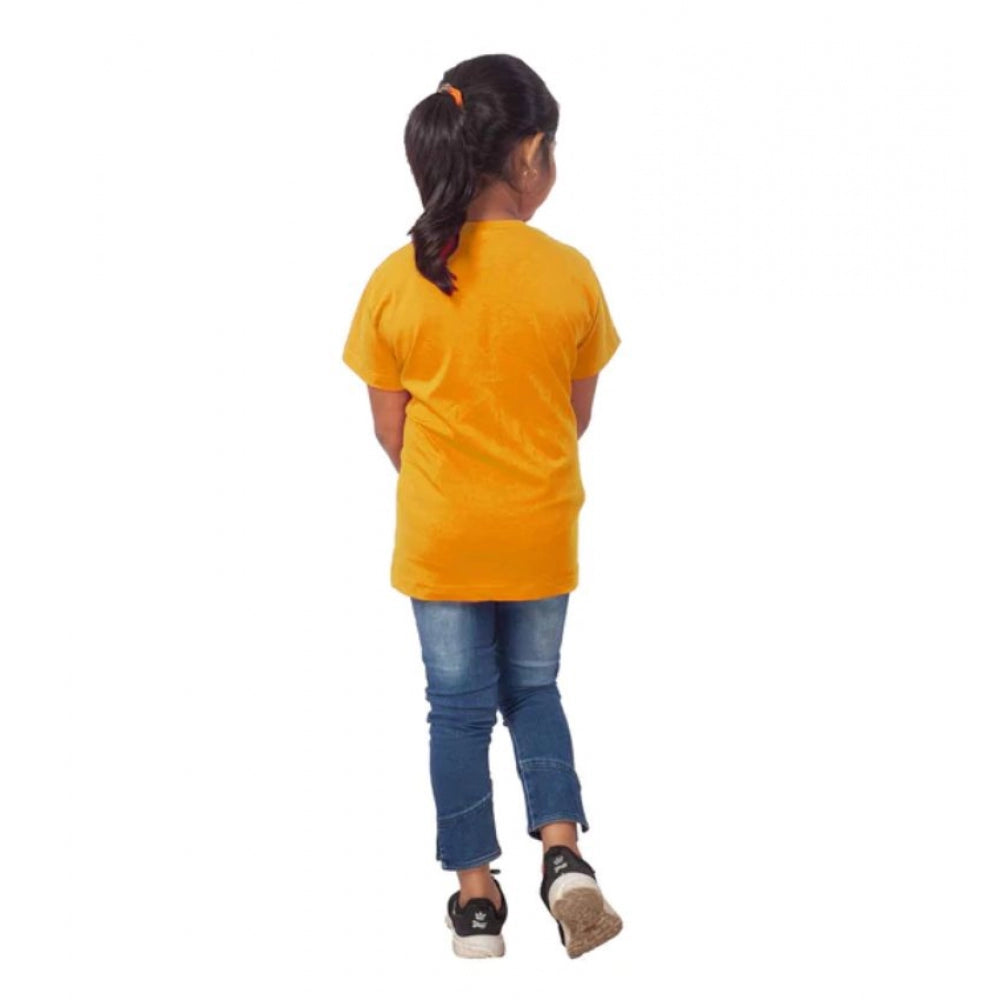 Girls Cotton Panda Glass Half Sleeve Tshirt — Mustard