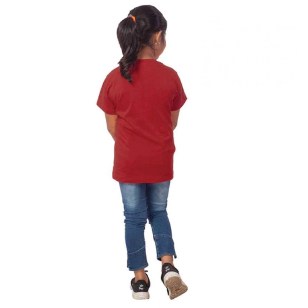 Girls Cotton Adelie Half Sleeve Tshirt — Maroon