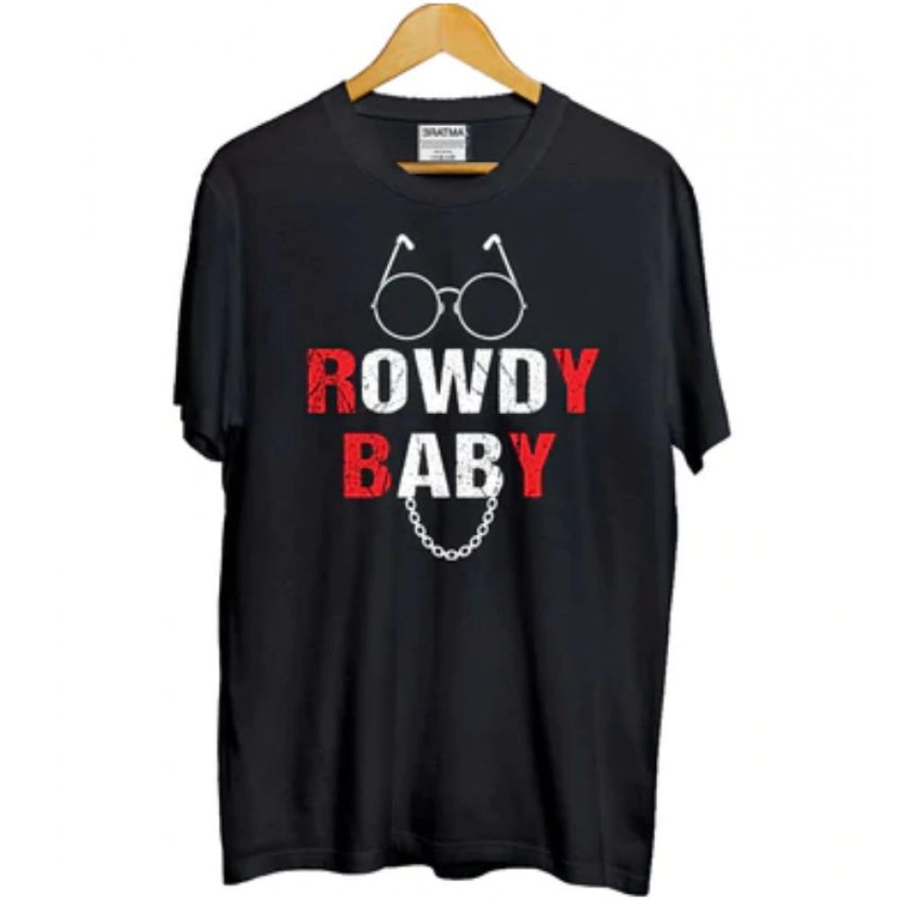 Girls Cotton Rowdy Baby Half Sleeve Tshirt — Black