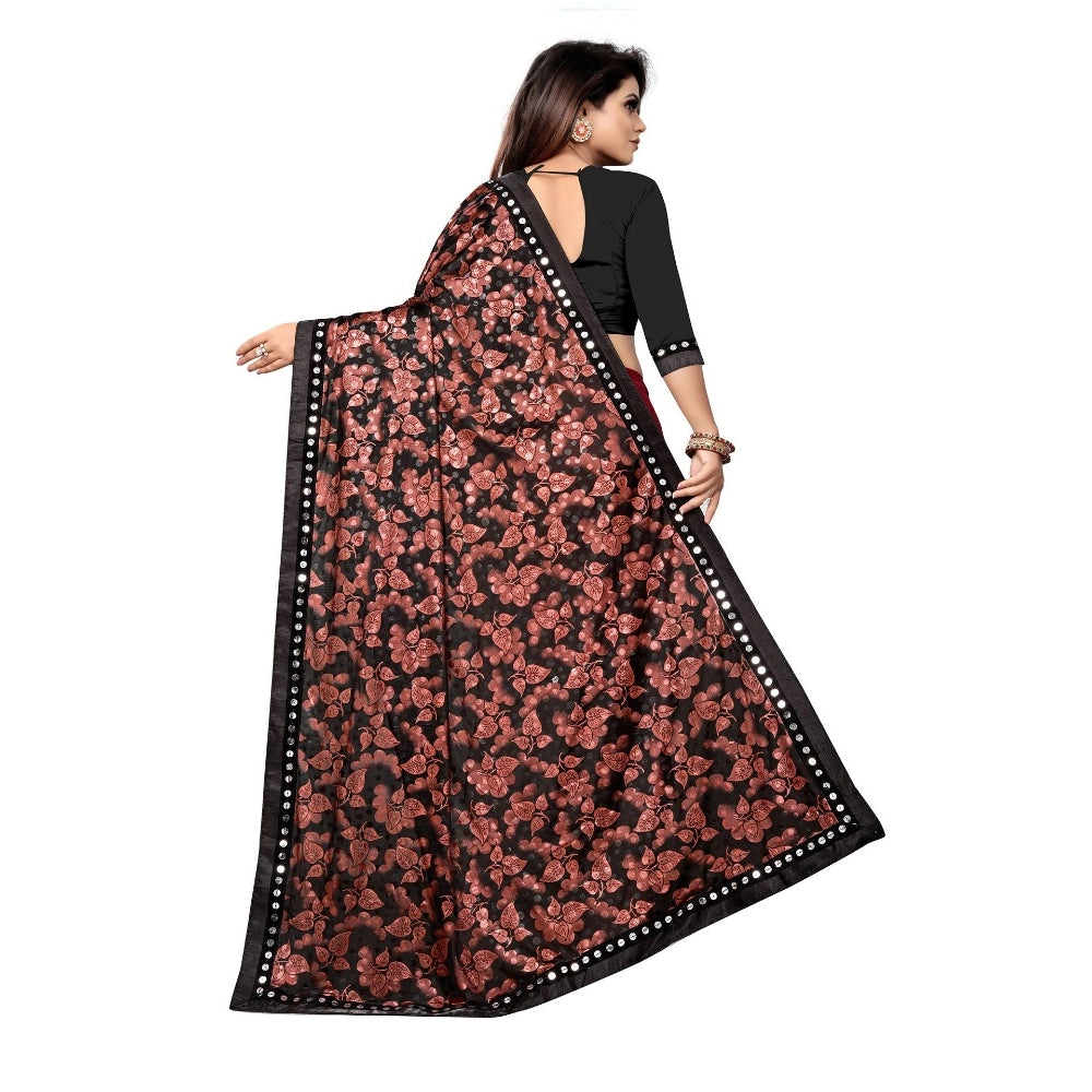 Women's Lycra Blend Saree — Red