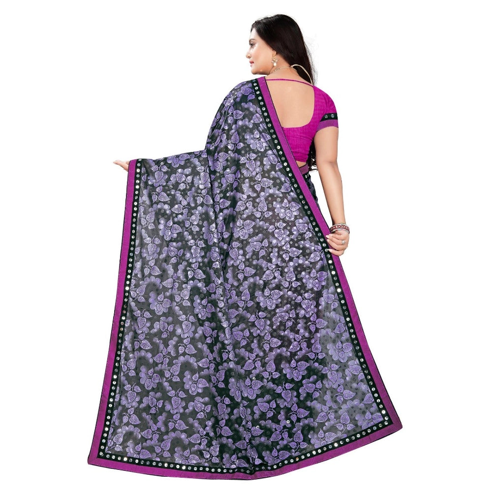 Women's Lycra Blend Saree — Purple · rple