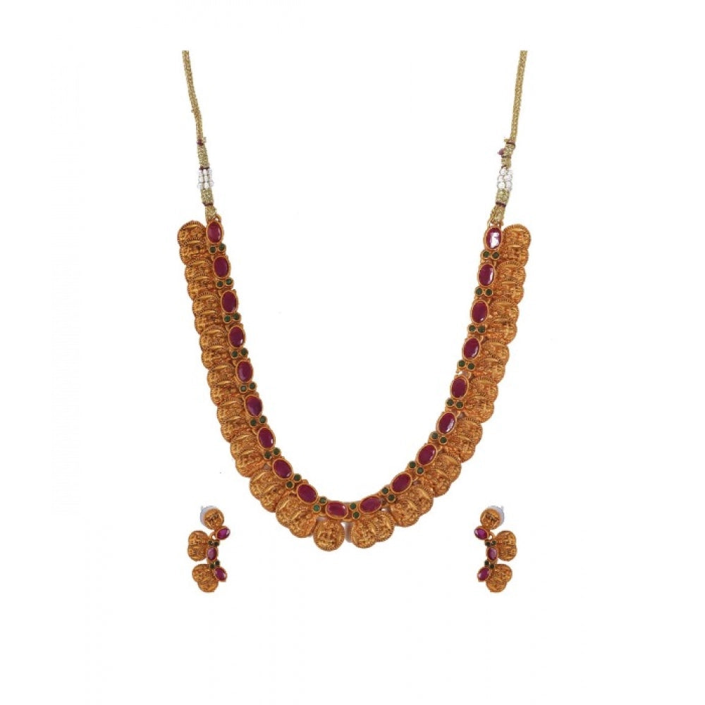 Women's Elegent Laxmi Coin Shape Jewellery Chowker Set — Red