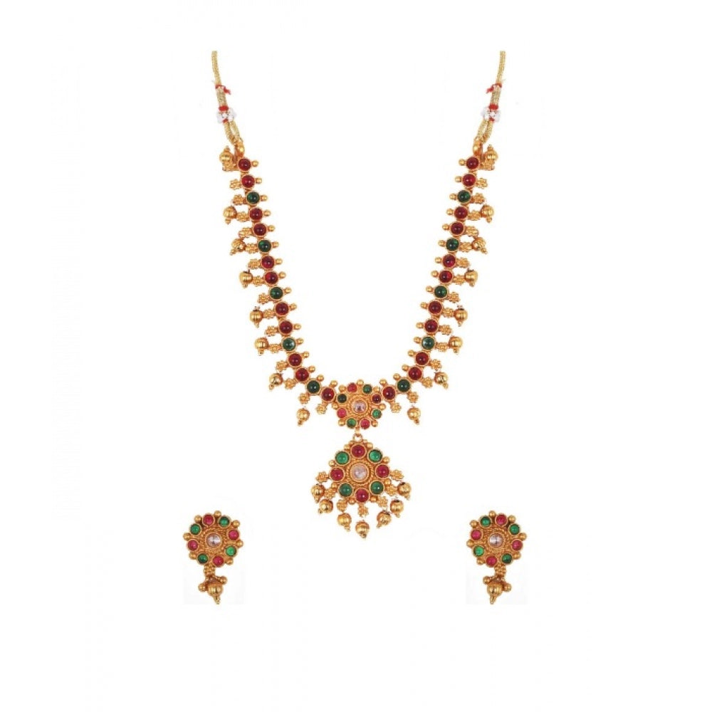 Women's Elegent Brass Kempu Chain Jewellery Set