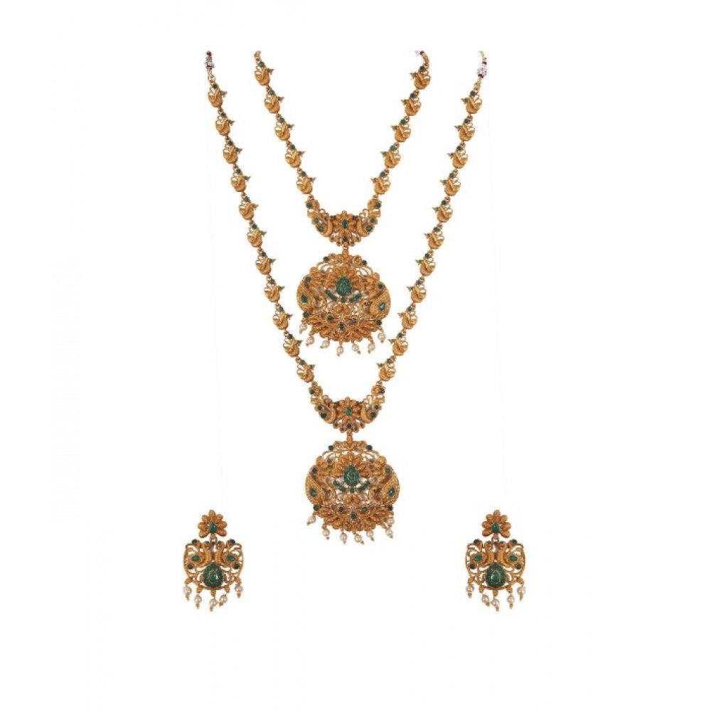 Women's Elegent And Modern Double Line Temple Jewellery Set — G