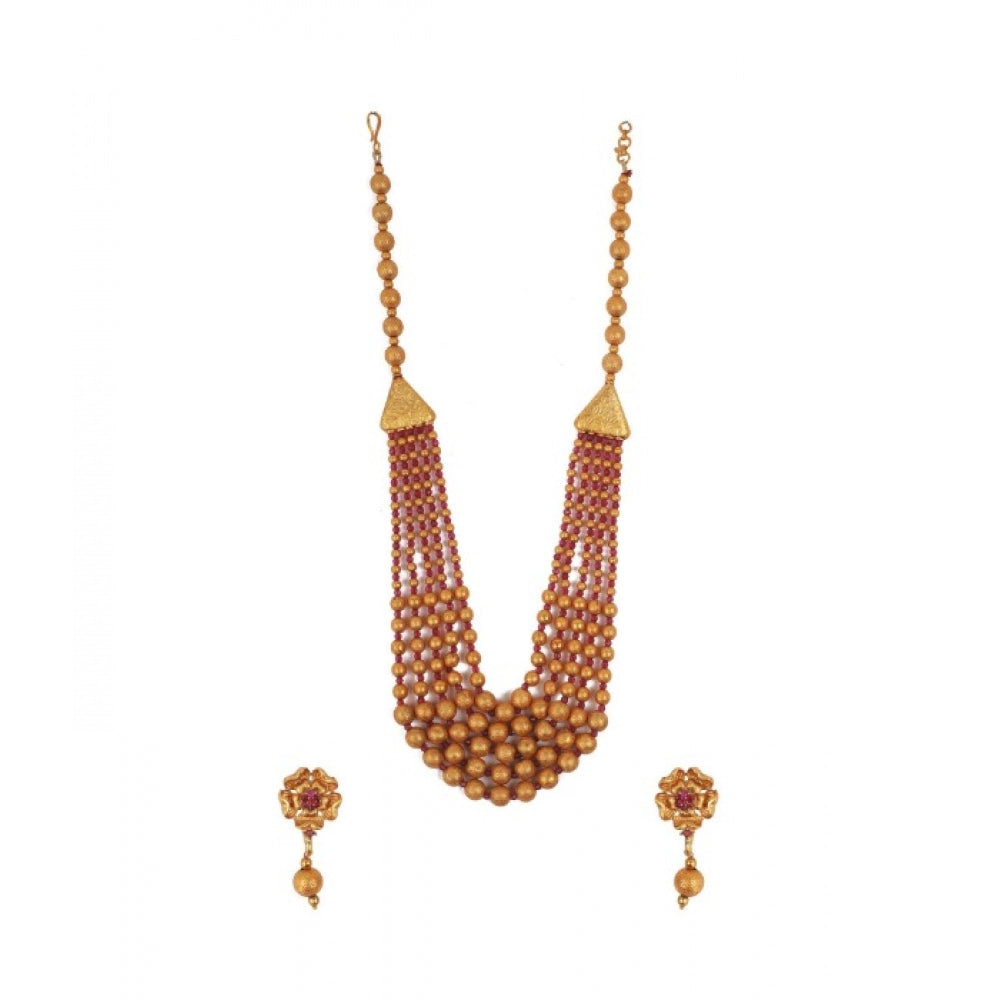 Women's Ethnic Five Layer Brass Mala — Red