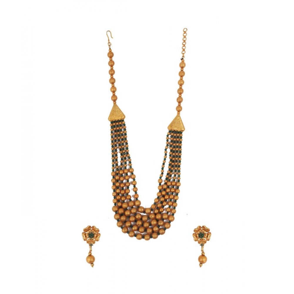 Women's Ethnic Five Layer Brass Mala — Green