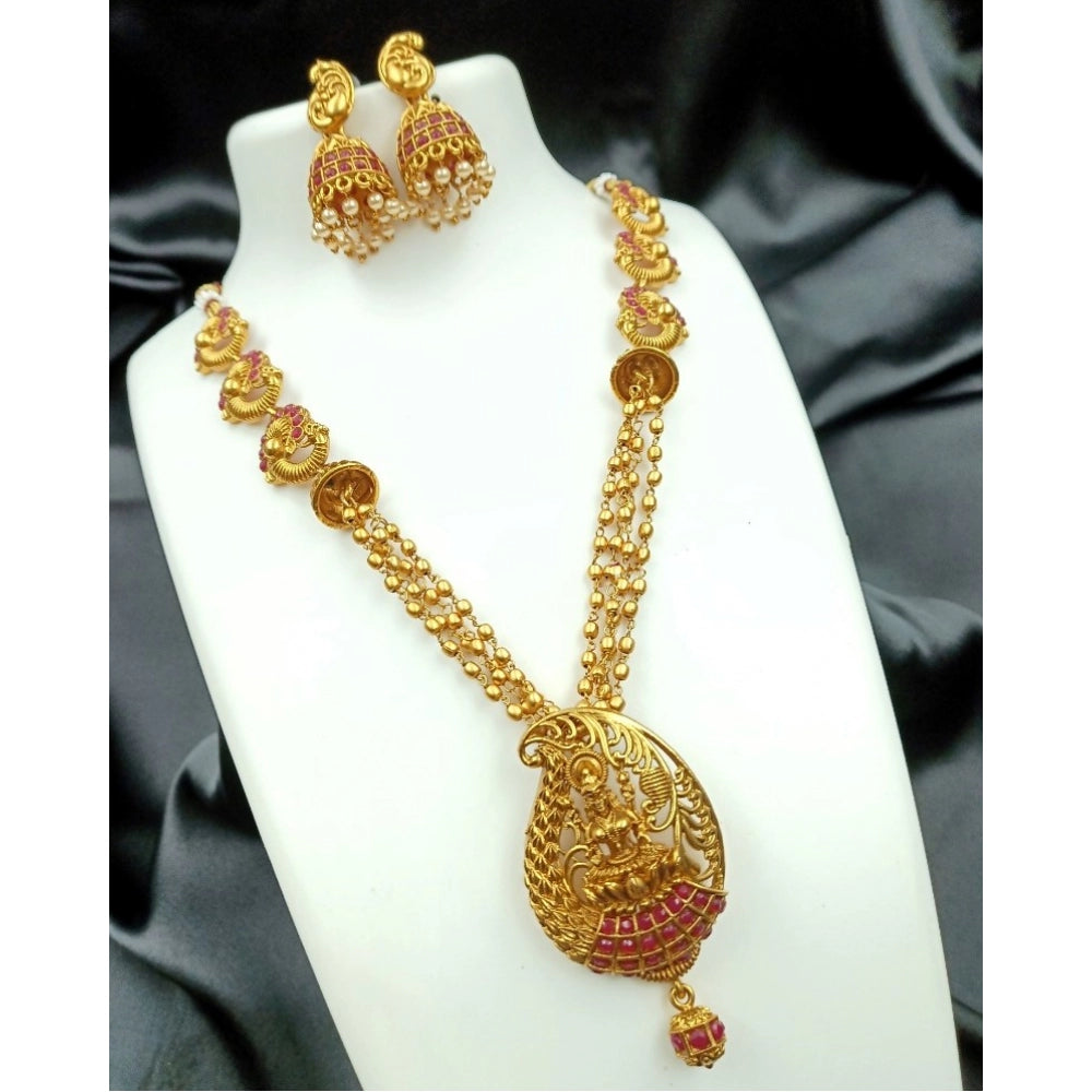 Women's Gold Plated Necklace And Earrings Set — Red