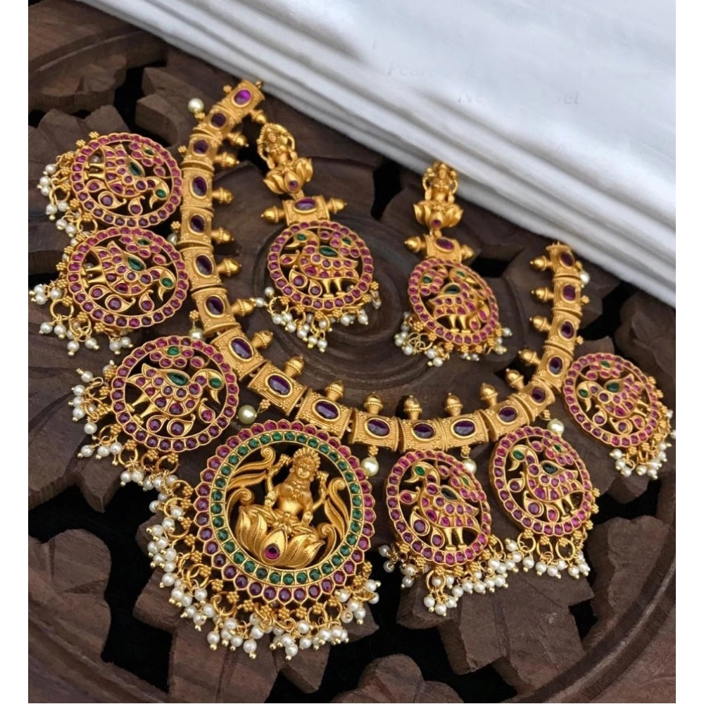 Women's Goddess Glamour Gold Plated Temple Necklace And Jhumka