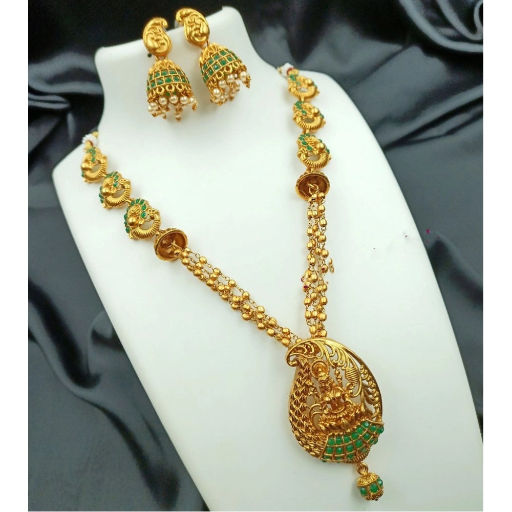 Women's Traditional Temple Necklace And Earrings Set In Gold — Green