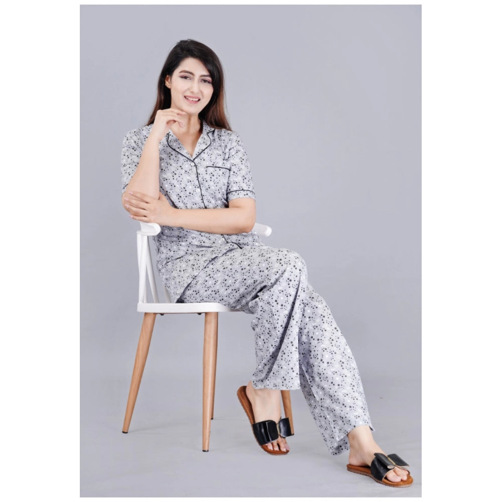 Women's Casual Half Sleeve Printed Viscose Rayon Shirt — Grey · ar_L