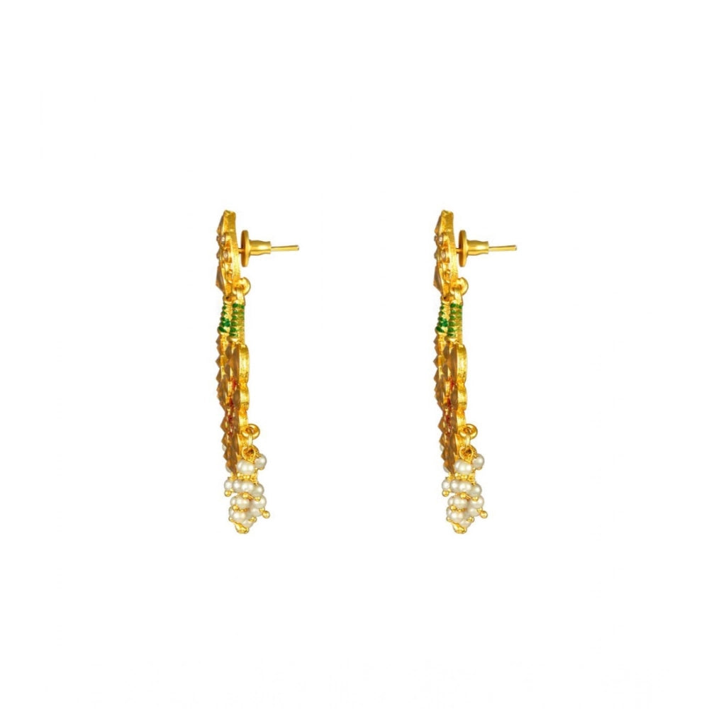 Women's Rose Gold Plated Alloy Kundan Earrings & Mangtikka — Red & Green · 0053