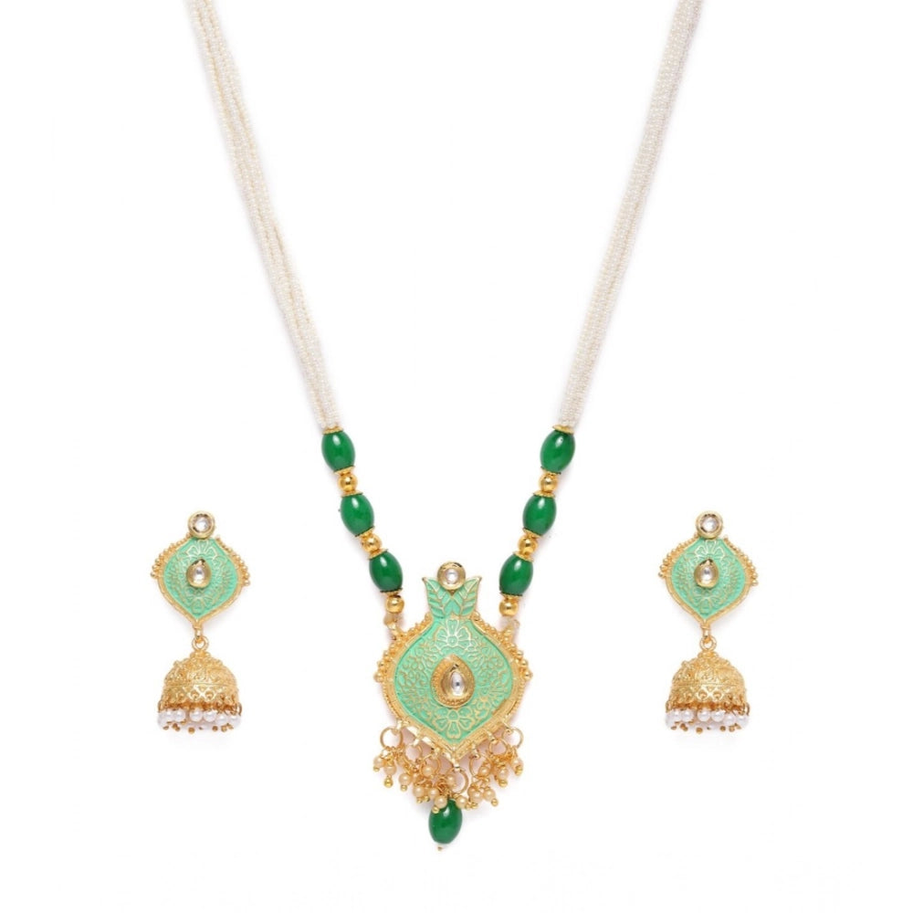 Women's Rose Gold Plated Alloy Necklace & Earings Set — Green · 0135