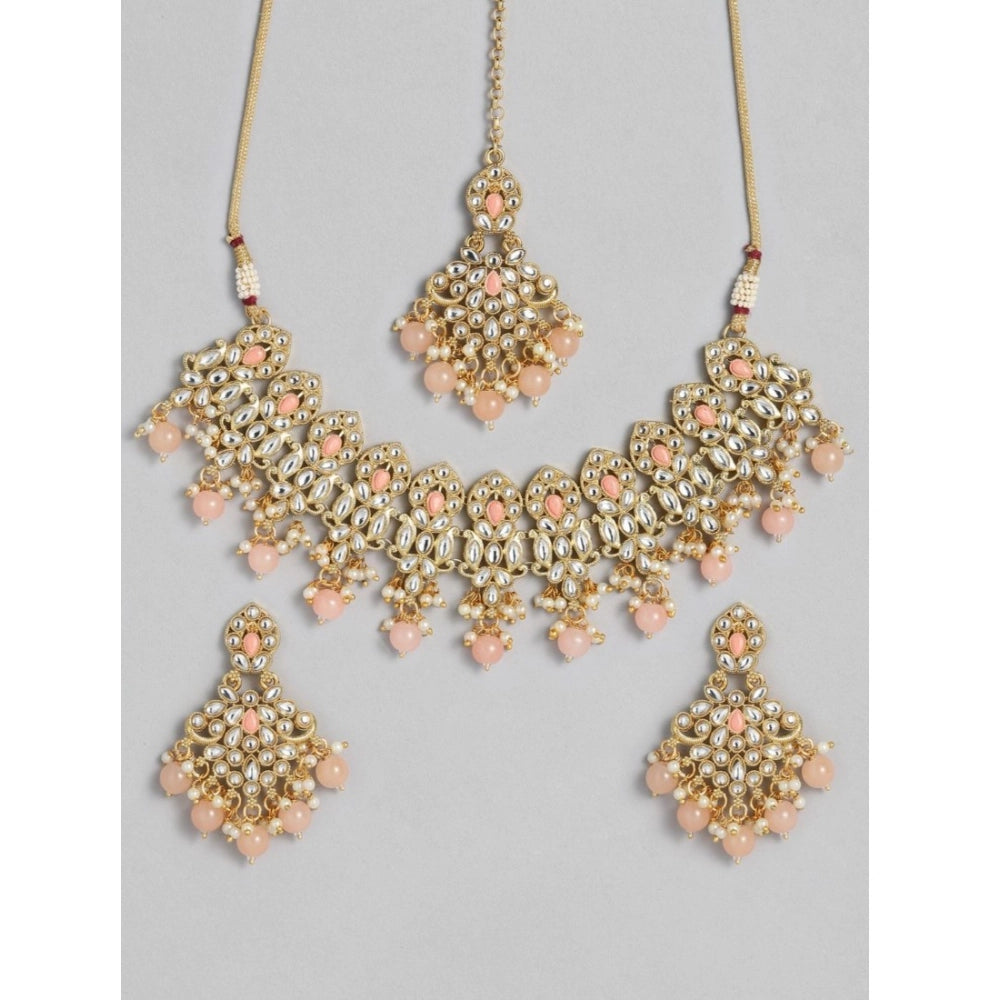 Women's Rose Gold Plated Alloy Necklace & Earings Set — Pink
