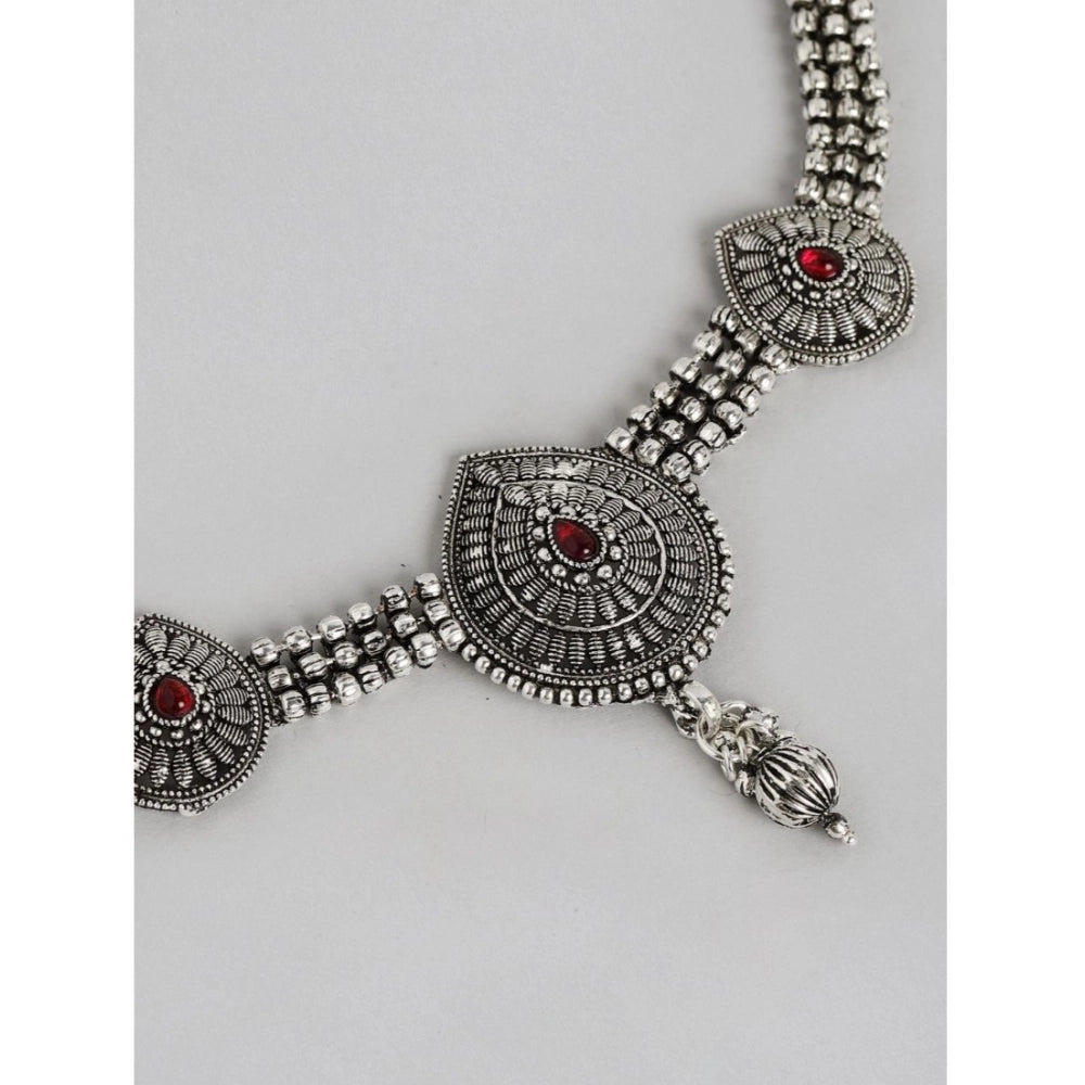 Women's Rose Gold Plated Alloy Necklace & Earings Set — Silver · 0223